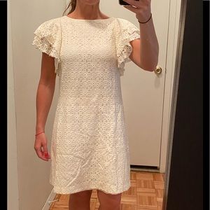 Lace cream ruffle sleeve dress